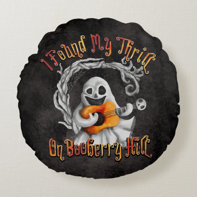 Halloween Ghost Guitar Booberry Hill  Rond Kussen (Voorkant)