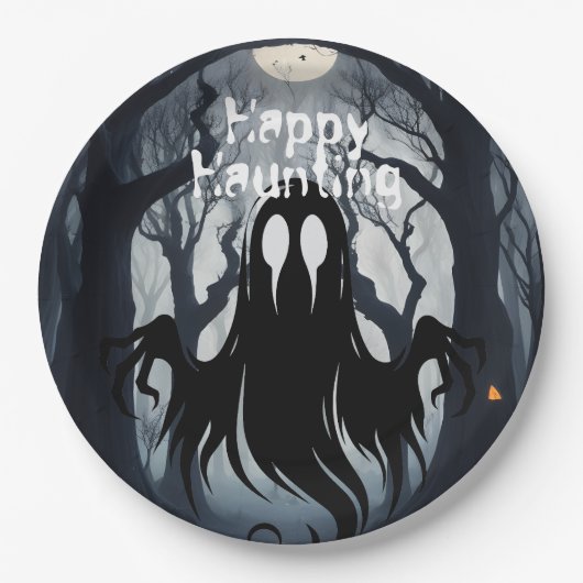 Halloween Ghost Haunted Forest Kostuumfeest Papieren Bordje (Voorkant)