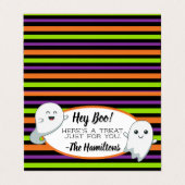 Halloween Ghost "Hey Boo" Treat Bag Topper Visitekaartje (Buitenkant ongevouwen)
