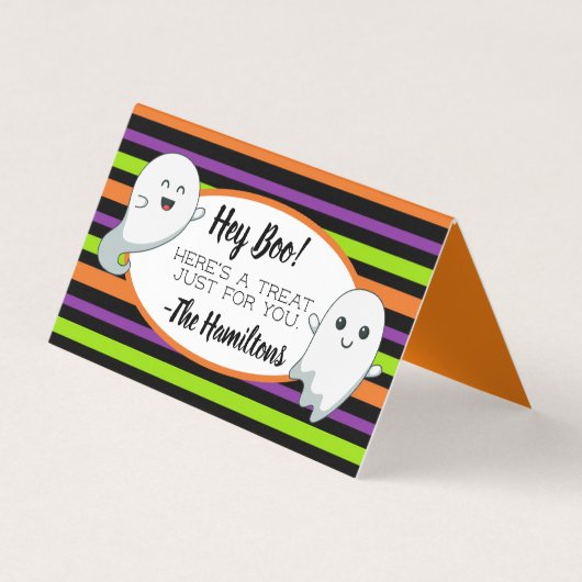 Halloween Ghost "Hey Boo" Treat Bag Topper Visitekaartje (Voorkant)