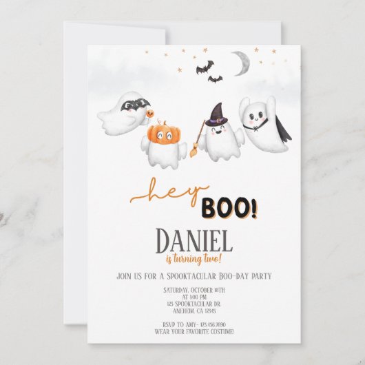 Halloween Ghost Hey Boo Verjaardagsfeestje Kaart (Voorkant)