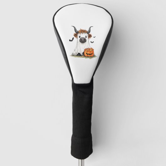 Halloween Ghost Highland Cow PNG Golfheadcover (Voorkant)