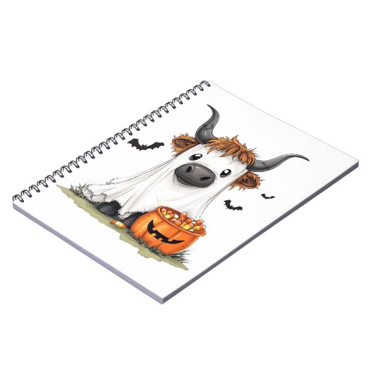 Halloween Ghost Highland Koe PNG Notitieboek (Linkerzijde)