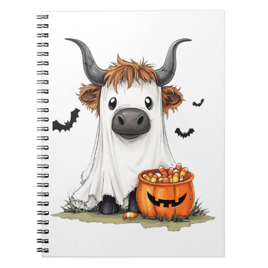 Halloween Ghost Highland Koe PNG Notitieboek (Voorkant)