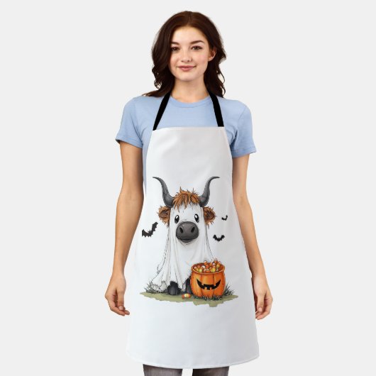 Halloween Ghost Highland Koe PNG Schort (Gedragen)