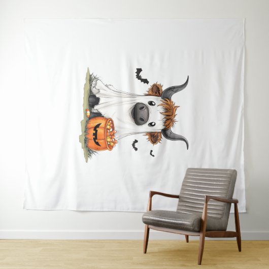 Halloween Ghost Highland Koe PNG Wandkleed (In Situ (horizontaal))