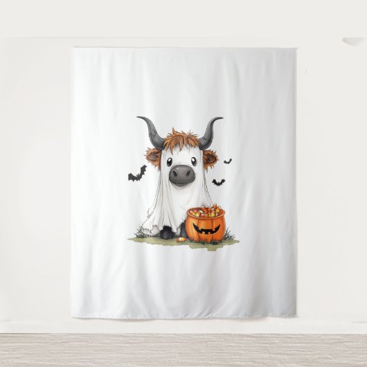 Halloween Ghost Highland Koe PNG Wandkleed (Voorkant)
