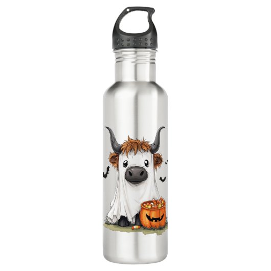 Halloween Ghost Highland Koe PNG Waterfles (Voorkant)