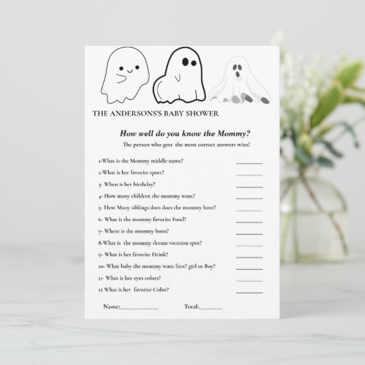 Halloween Ghost Hoe goed ken je mam baby shower Kaart (Staand voorkant)