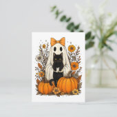 Halloween Ghost Holding Black Cat Feestdagenkaart (Staand voorkant)