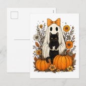 Halloween Ghost Holding Black Cat Feestdagenkaart (Voorkant / Achterkant)