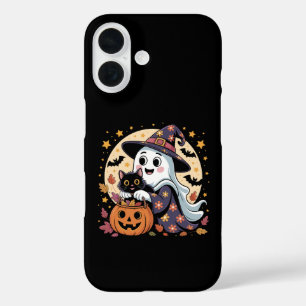 Halloween Ghost Holding Black Cat Groovy iPhone 16 Hoesje