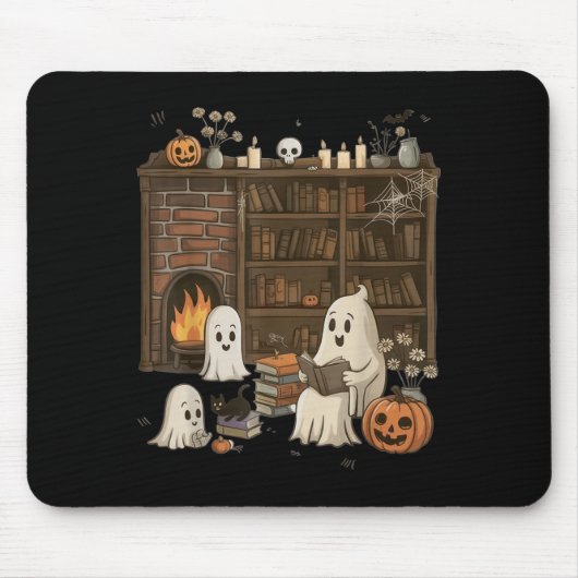 Halloween Ghost Holding Black Cat Groovy F Muismat (Voorkant)