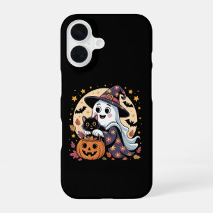 Halloween Ghost Holding Black Cat Groovy iPhone 16 Hoesje