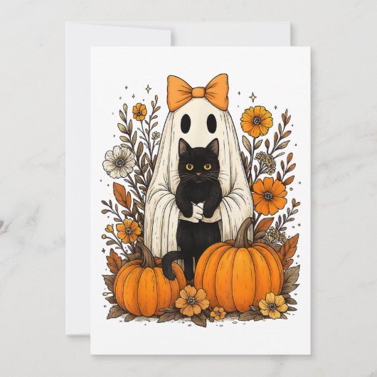 Halloween Ghost Holding Black Cat Save The Date (Voorkant)