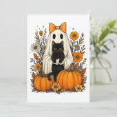 Halloween Ghost Holding Black Cat Save The Date (Staand voorkant)
