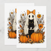 Halloween Ghost Holding Black Cat Save The Date (Voorkant / Achterkant)