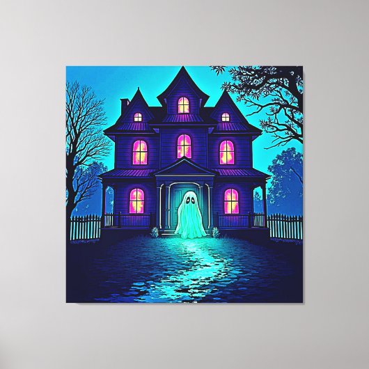 Halloween Ghost House ontwerp Canvas Afdruk (Voorkant)