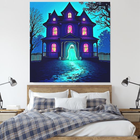 Halloween Ghost House ontwerp Canvas Afdruk (Insitu (Slaapkamer))