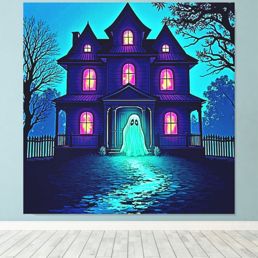 Halloween Ghost House ontwerp Canvas Afdruk (Insitu (Houten vloer))
