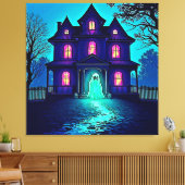 Halloween Ghost House ontwerp Canvas Afdruk (Insitu (Woonkamer))