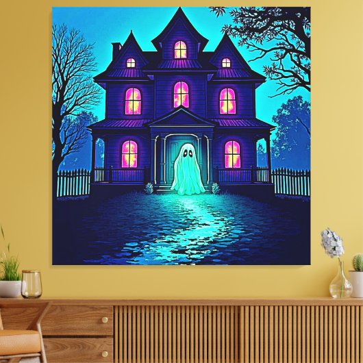 Halloween Ghost House ontwerp Canvas Afdruk (Insitu (Woonkamer))