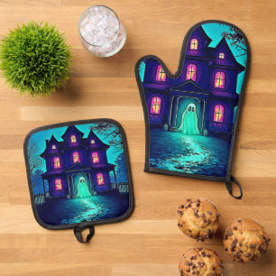 Halloween Ghost House ontwerp Ovenwant & Pannenlap Set
