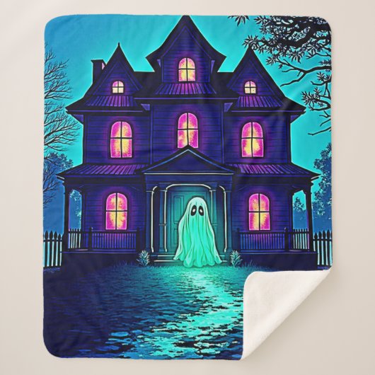 Halloween Ghost House ontwerp Sherpa Deken (Voorkant)