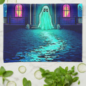 Halloween Ghost House ontwerp Theedoek (Gevouwen)
