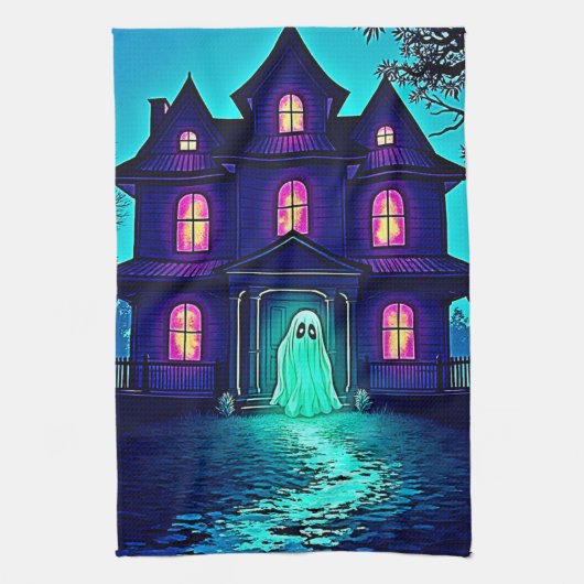 Halloween Ghost House ontwerp Theedoek (Verticaal)
