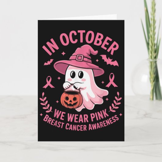 Halloween Ghost In October We Wear Nk Breast Cance Kaart (Voorkant)
