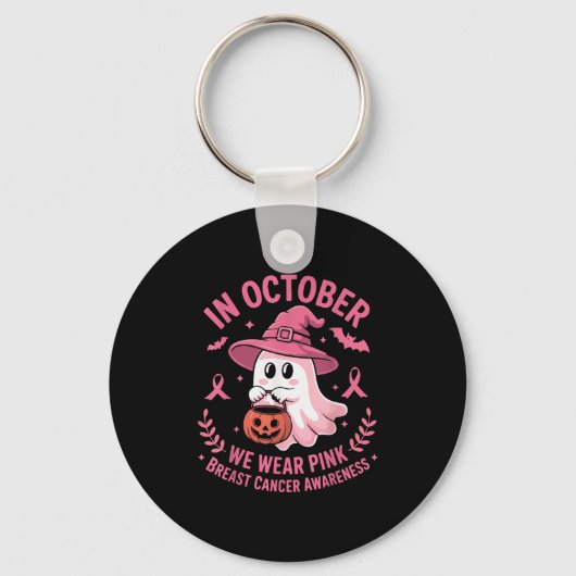 Halloween Ghost In October We Wear Nk Breast Cance Sleutelhanger (Voorkant)