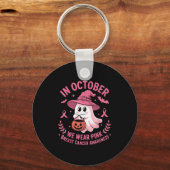 Halloween Ghost In October We Wear Nk Breast Cance Sleutelhanger (Voorkant)