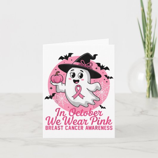 Halloween Ghost In Oktober Draag We NK Borstkanker Kaart (Voorkant)