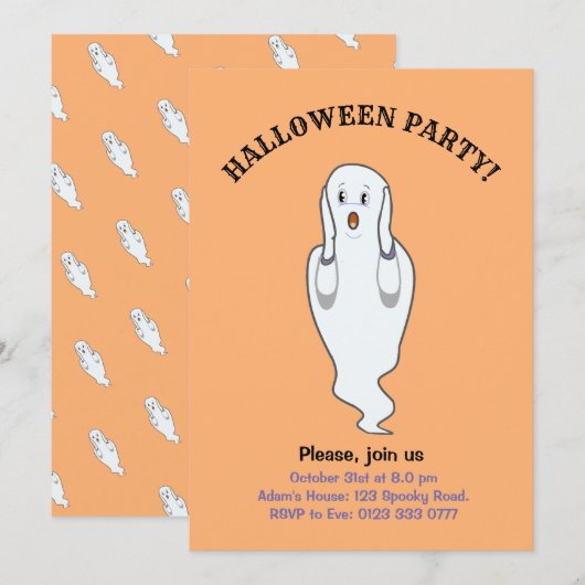 Halloween Ghost Invitation Kaart (Voorkant / Achterkant)