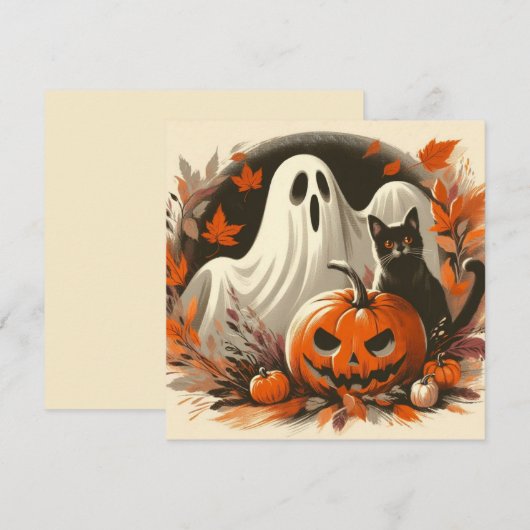 Halloween Ghost, Jack-'o-lantaarn en Black Cat Kaart (Voorkant / Achterkant)