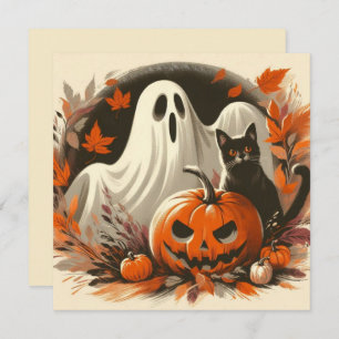 Halloween Ghost, Jack-'o-lantaarn en Black Cat Kaart