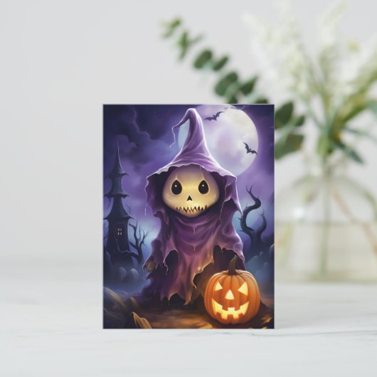 Halloween Ghost Jack-o'-lantern Illustratie Feestdagenkaart (Staand voorkant)
