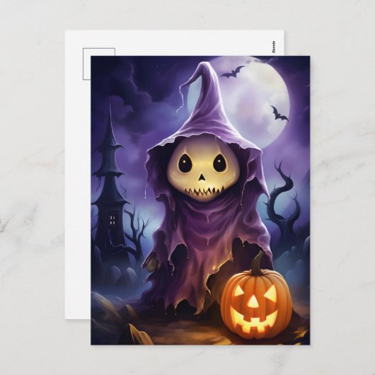 Halloween Ghost Jack-o'-lantern Illustratie Feestdagenkaart (Voorkant / Achterkant)