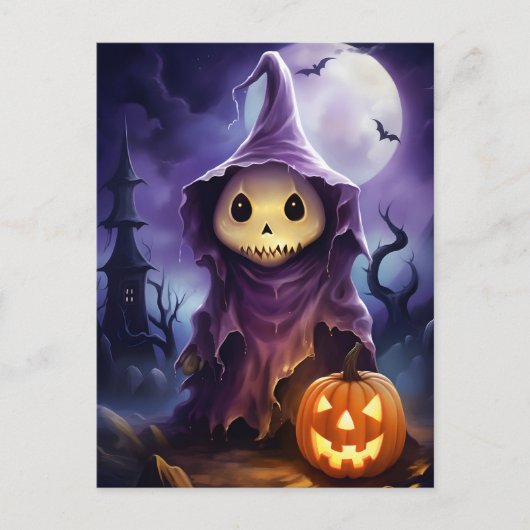 Halloween Ghost Jack-o'-lantern Illustratie Feestdagenkaart (Voorkant)