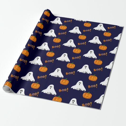 Halloween Ghost Jack O' Lantern Patroon Cadeaupapier (Uitgerold)