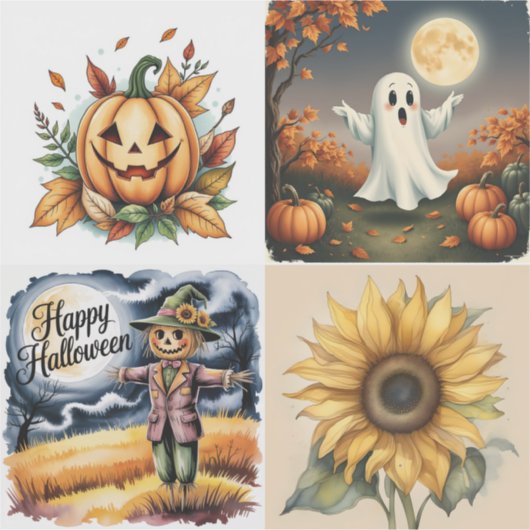 Halloween, Ghost, Jack-O-Lantern, Scarecrow, Sticker (Voorkant)