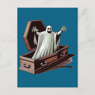 Halloween Ghost komt uit de kist kunst Briefkaart