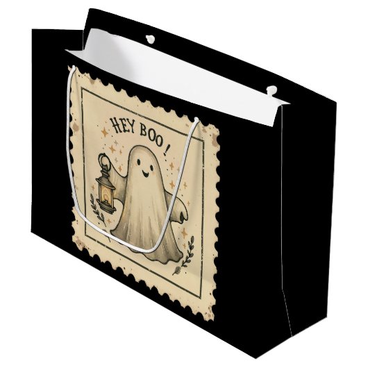 Halloween Ghost Lantern Gift Bag - "Hey Boo" Groot Cadeauzakje (Voorkant Gekanteld)