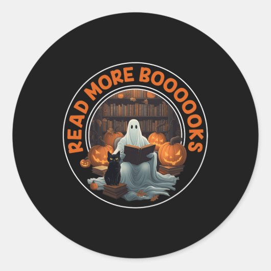 Halloween Ghost Lees meer Boeken Black Cat Ronde Sticker (Voorkant)