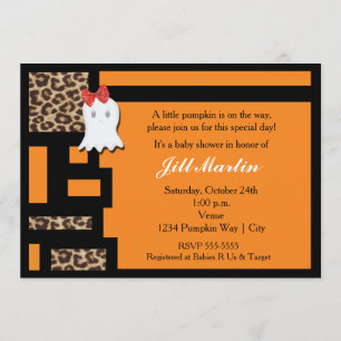 Halloween Ghost & Leopard Baby shower Invitation Kaart