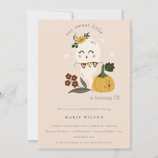 Halloween Ghost Little Boo Any Age Birthday Invite Bedankkaart (Voorkant)