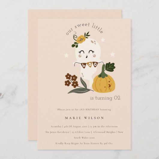 Halloween Ghost Little Boo Any Age Birthday Invite Bedankkaart (Voorkant / Achterkant)