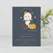 Halloween Ghost Little Boo Any Age Birthday Invite Bedankkaart (Staand voorkant)