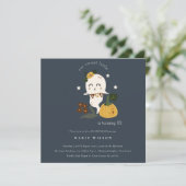 Halloween Ghost Little Boo Any Age Birthday Invite Bedankkaart (Staand voorkant)